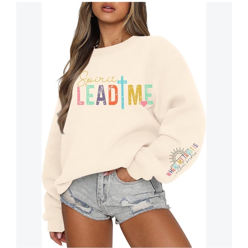 Love In Faith Spirit Lead Me Cream Sweatshirt Womens XL Christian Graphic Crew